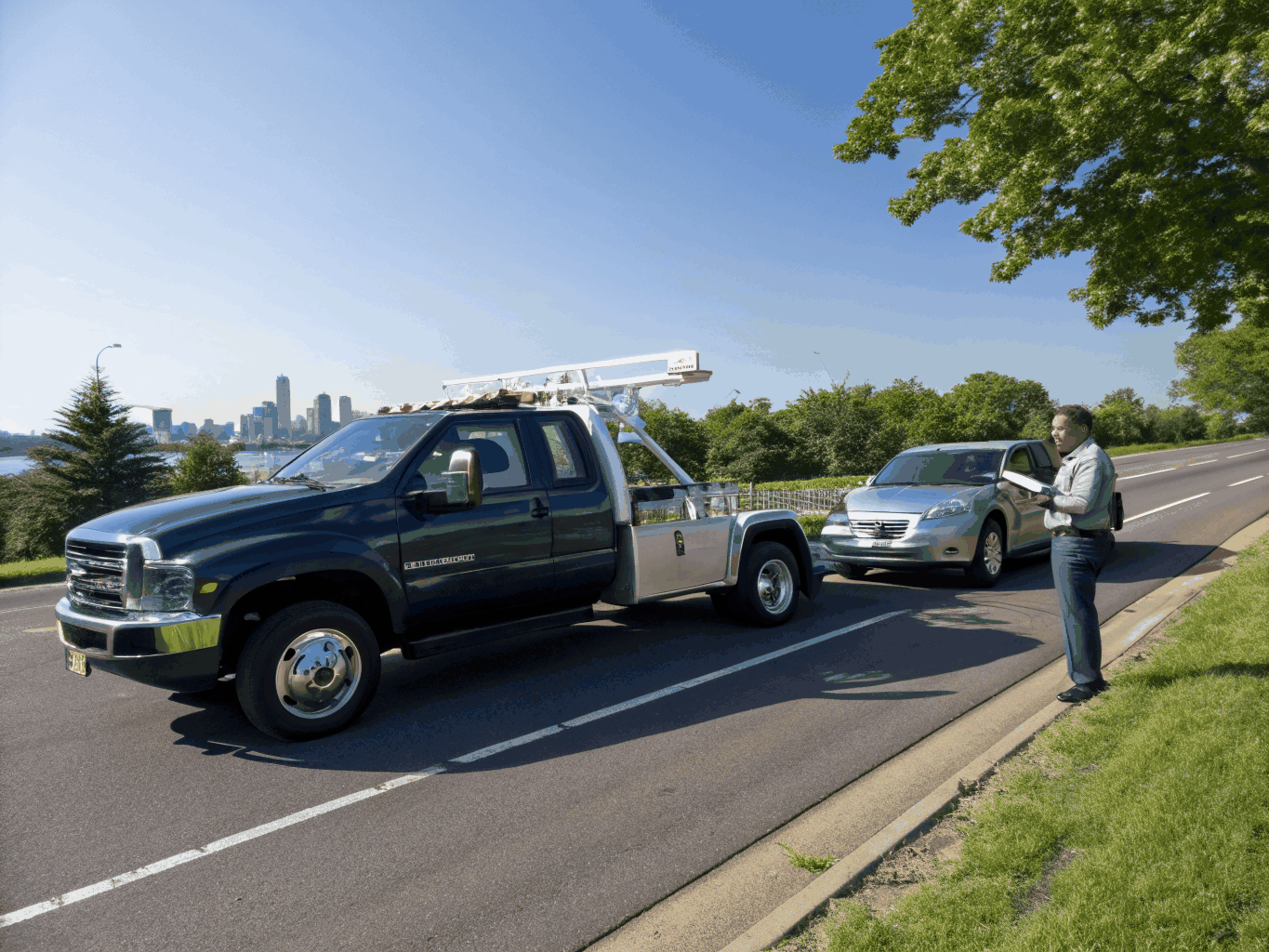 Route 64 flatbed tow truck providing service in Chesapeake VA