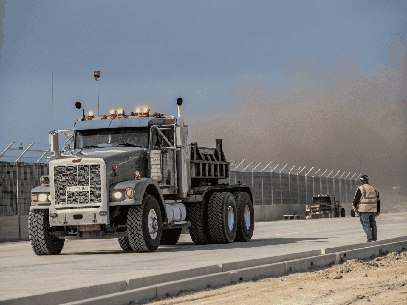 Heavy duty commercial semi truck towing recovery unit on highway