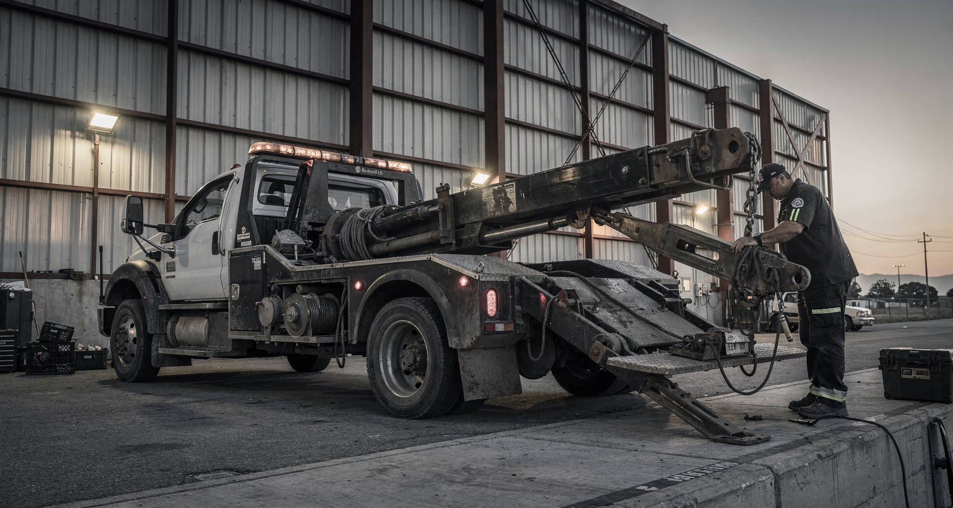 Route 64 recovery truck handling roadside recovery operation in Norfolk